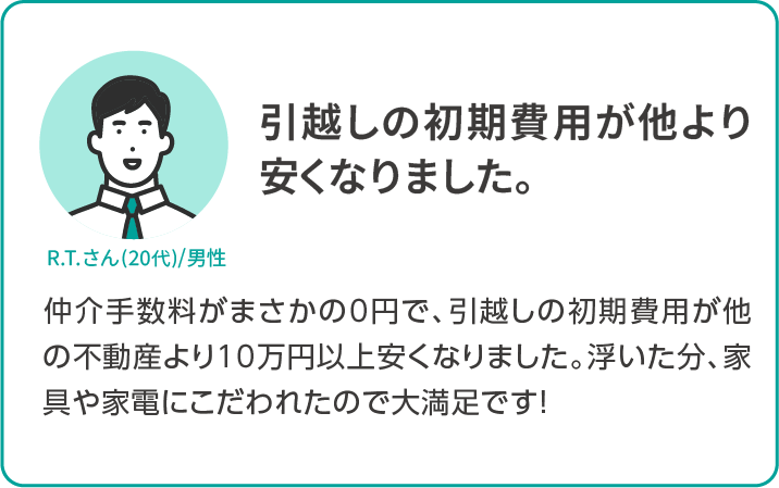 引越しの初期費用が他より安くなりました。